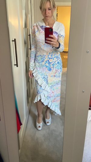 Mary Katrantzou Multicolor Ruffle Hem Long Sleeve Dress