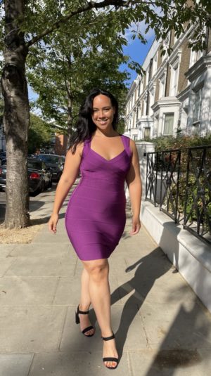 Herve Leger purple bandage mini dress