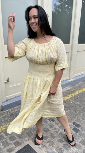 Joseph Yellow Pinched Waist Midi Dress