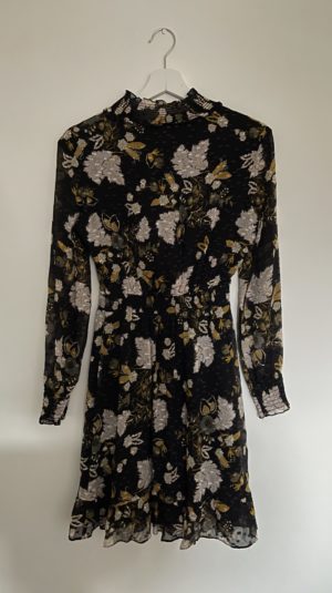 Whistles Black and Floral High Neck Mini Dress