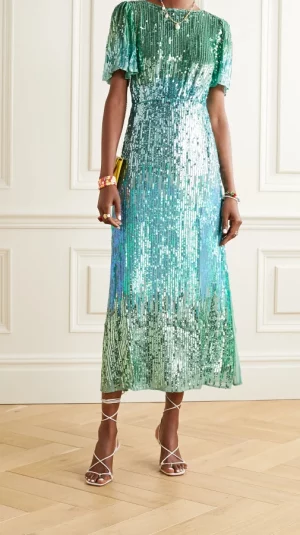 Rixo Venus Sequin Midi Dress