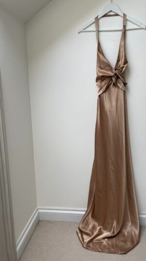 Tarvydas Gold Satin Maxi Dress Gown AM