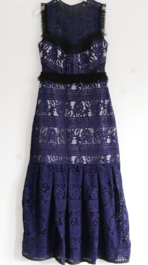 Three Floor Navy Lace Maxi Dress New w/tag