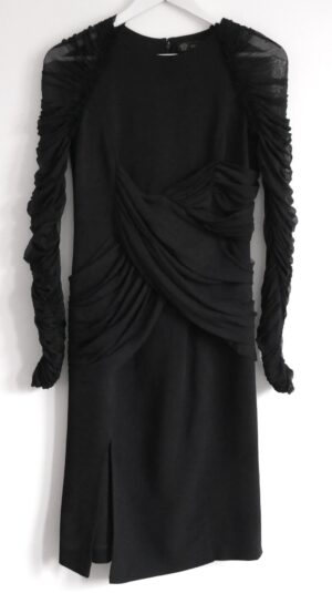 Versace Tulle Sleeve Draped Black Dress