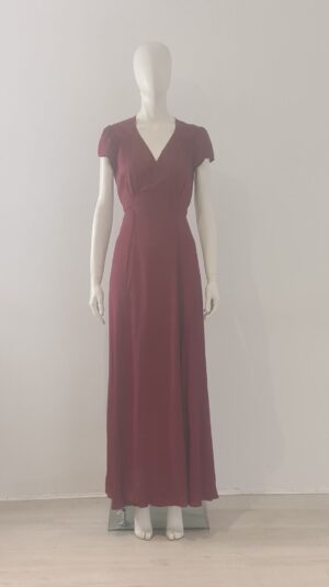 REFORMATION (S) Red Maxi Wrap-Dress UK 8 10 EU 36 38 V-Neck Long Burgundy Swing