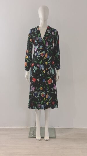 RIXO (XS) ‘Camellia’ Floral Dress UK 6 8 EU 34 36 Black Tulip Midi Silk