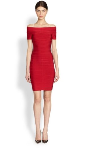 Herve Leger Carmen red off shoulder dress