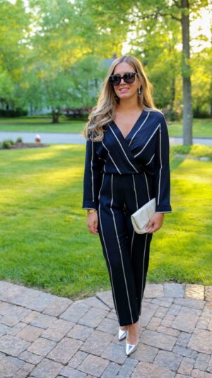 Maje navy striped jumpsuit
